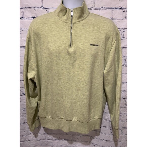 COLLUSION Men’s sweatshirt in green with a quarter-zip neckline Size Large - Picture 1 of 7